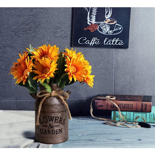 Shabby chic metallvas med rostig färgdekoration mjölkkanna hink rustik primitiv kanna lantlig inredning stor