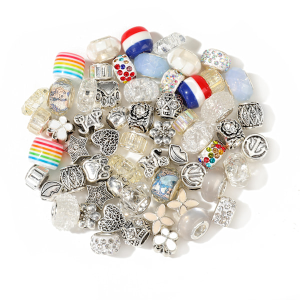 60 st akrylhartslegering regnbåge stora hål pärlor set DIY flickaccessoarer White