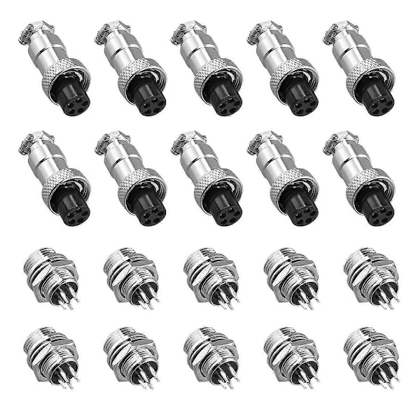 10-pack M12 5-stift 12mm Aviation Connector Hane + Hona Cirkulär Luftkontakt Plugg Elektrisk Kabel Panelkontakt