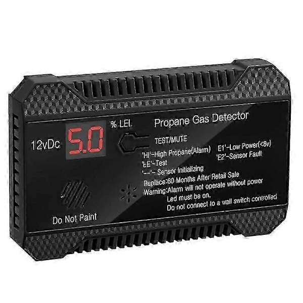 Propandetektor 12V LPG Naturgassensor Läcksvarnare 85DB Sirene kompatibel med Bil Husbil Hem Digital