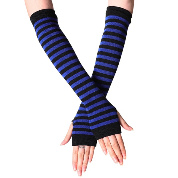 Raidalliset Fingerless Gloves Käsivarsienlämmittimet Naisten Rukkaset Black Blue