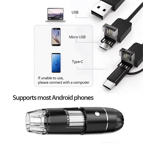 Digitalt Mikroskop Håndholdt USB HD Inspeksjonskamera 50x-1600x med Stativ 8 LED Bærbare Mikroskoper for PC Smartphone