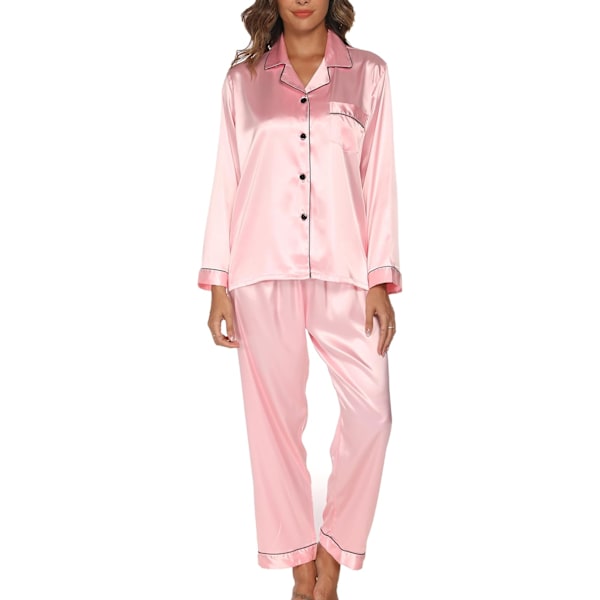 Dam Pyjamas Set, Dam Silke Satin Pyjamas Set, Pyjamas Set Långärmad Hemkläder Lämplig för Alla Säsonger