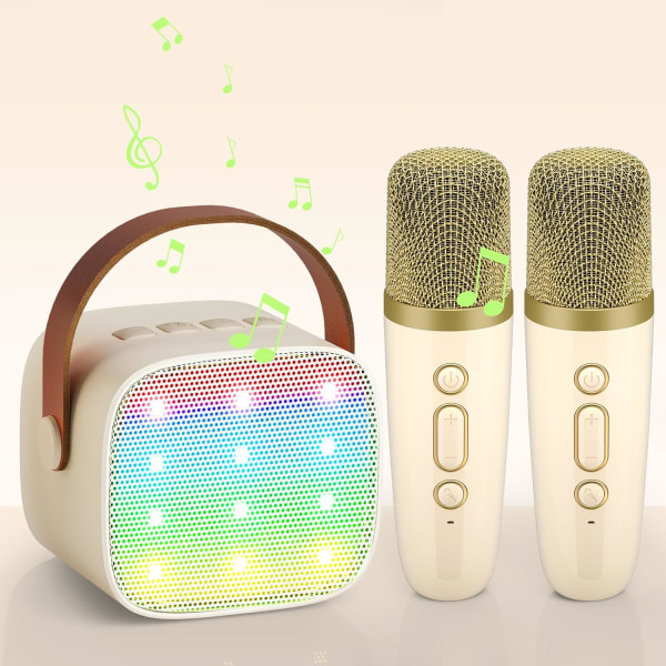 Karaokemaskine til børn 2 mikrofoner, Wowstar Karaokemaskine til børn, voksne, bærbar Bluetooth-højttaler/stemmeskifter/LED-lys/legetøjsgavefestspil