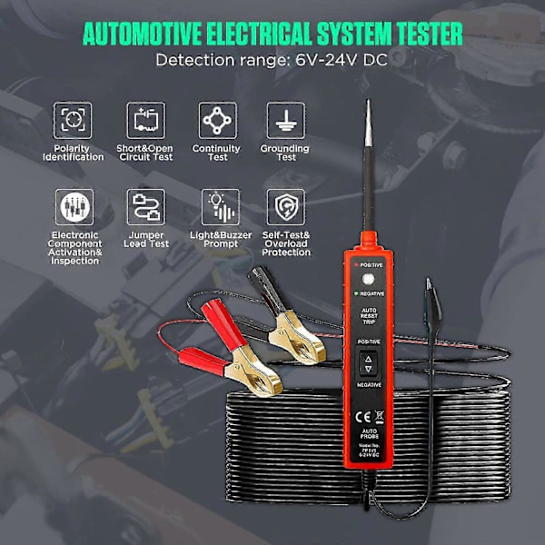 Automotive Strømkrets Probe Tester, 6V-24V DC Testlys, Kortslutningstester, Elektrisk Tester med LED-lys
