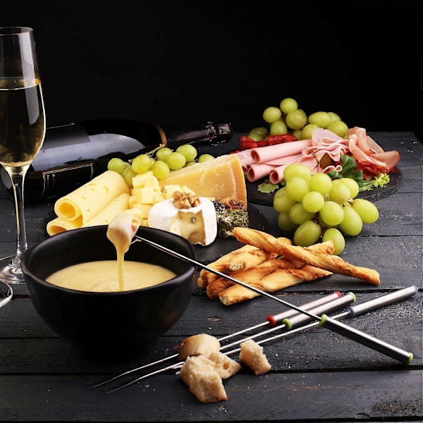 Edelstål Fonduegafler med Varmebestandig Håndtak for Ost, Sjokolade Fondue, Steking av Marshmallows, Kjøtt