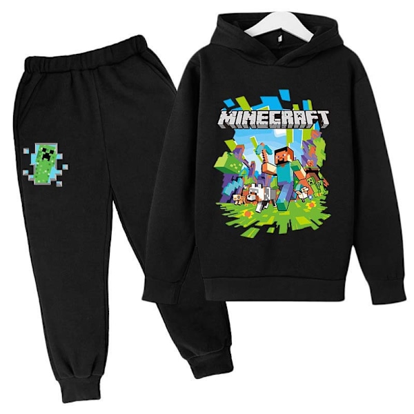 Barne-Minecraft treningsdraktsett med trykte hettebukser, casual Black 100