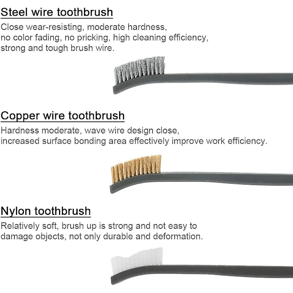 3 stk Mini Wire Brush Set Rust Paint for Metals Handy Steel/Nylon/Brass Rengjøringsbørste