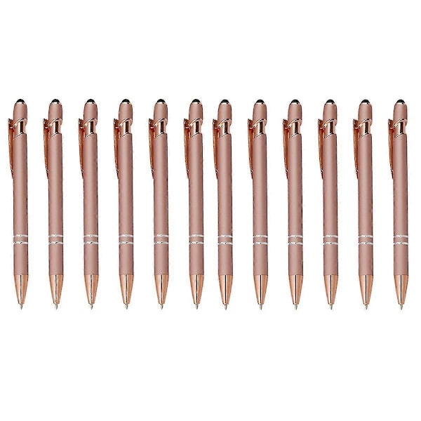 12 stk Rose Gull Ballpointpenn med Stylusspiss, 1,0 mm Svart Blekk Glatte Skrivepenn, Metall Stylus P