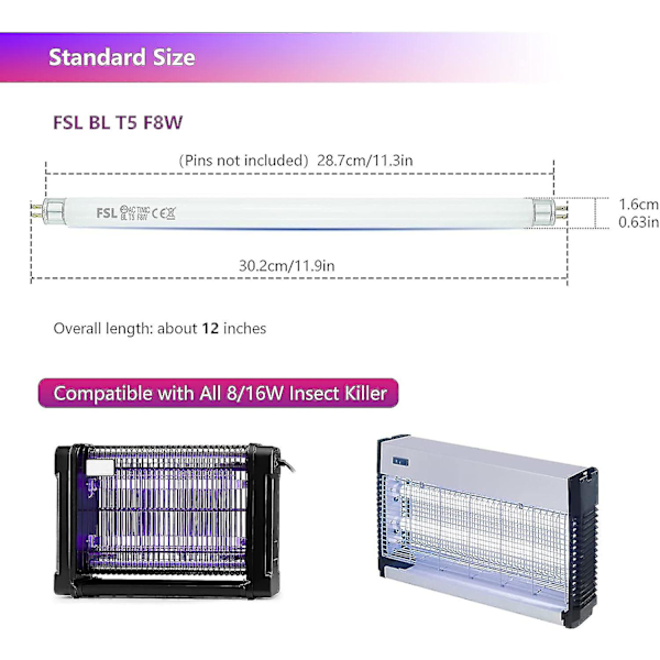 2-pack Fsl Bl T8 F15w Flugsmällare Ersättningslampor - 17 tum UV-rör för 15/30 W Flugsmällare / Bug Zapper