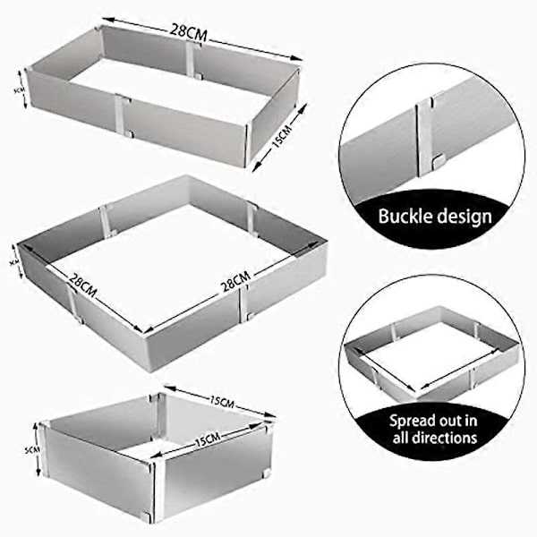Utökbar Bakplåt, 4-delad Set, Rostfritt Stål Baktillbehör, Kakerings, Justerbar Kvadrat