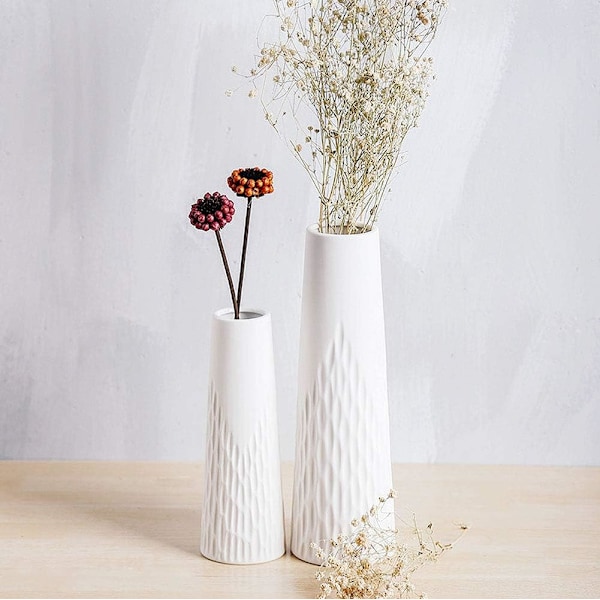 Desktop enkel hvid keramisk vase til hjemmet eller kontoret, unik plettet finish vase - højde 25,5 cm