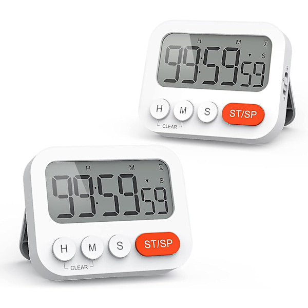Digital äggklocka, kökstimer med klocka, stoppur, väckarklocka, magnet, 3 volymnivåer, LCD-display för lärande, matlagning, sport (2 stycken)