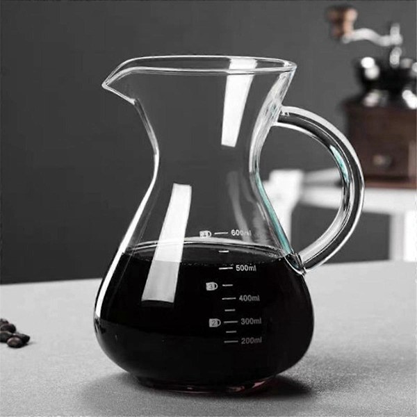 Glaskaffekande med filter, højtemperaturbestandig espressokande, graduerede skalaer, kaffeserver 600 ml