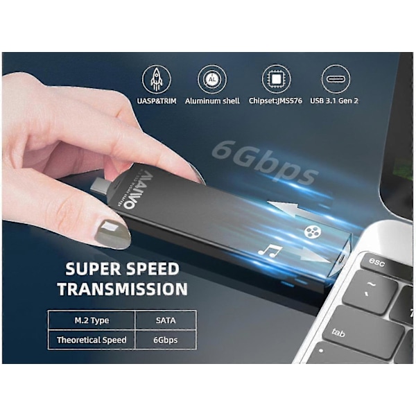 M.2 Kabinet Til M.2 Sata Ngff Ssd 2 I 1 Usb-a & Usb C 3.1 Gen 1 Til Sata B Key/ B&m-key Eksternt Solid State Drive Kabinet 6gbps Med Uasp Kompatibilitet