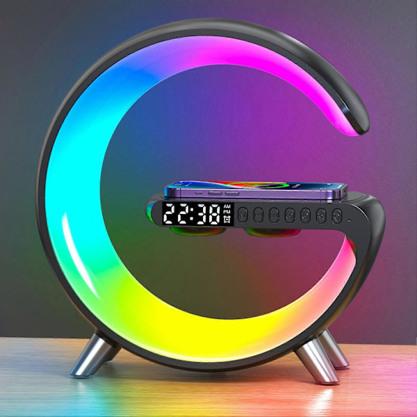 Smart Ambient Light 15W Trådløs Opladning Bluetooth Højttaler Vækkeur Hjem Intelligent Ambient Lampe EU Stik
