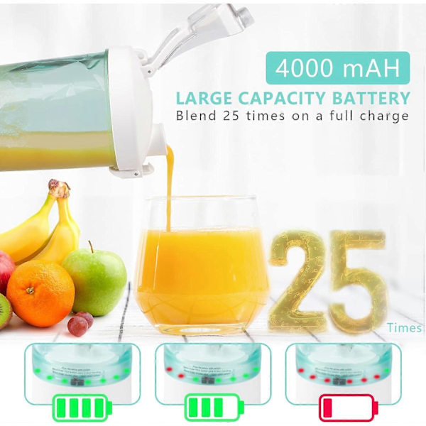 Smoothie Blender, Personlig Blender til Shakes og Smoothies med 6 Blade, 600ML Bærbar Blender Genopladelig USB med BPA-fri Blenderkop og Låg