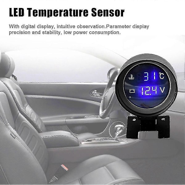 2-i-1 Bilvattentemperaturmätare HD LCD-display Voltmeter Temperaturmätare för fordon - I lager
