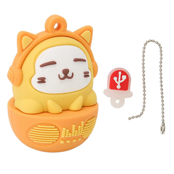 Cartoon Flash Drive PVC USB2.0 Kattmönster Plug and Play Stötsäker U-Disk för Telefon Laptop Saffran 16g