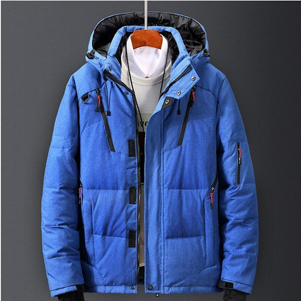 Herrdunjacka Vinter Parka Huva Utomhus Tjock Varm Överdimensionerad Mode 2024 Dragkedja Nedre Jacka Blue 2XL
