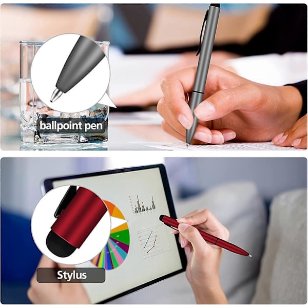 Soft Touch Click Stylus, 2-i-1 Tilbagekørbar Metal Stylus, Sort Blæk, 4 (