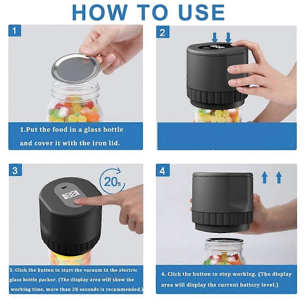 Mason Jar Vakuum 2 i 1 Design Elektrisk Mason Jar Vakuumforsegler Sæt, Fuldautomatisk Suge Stop Madopbevaring