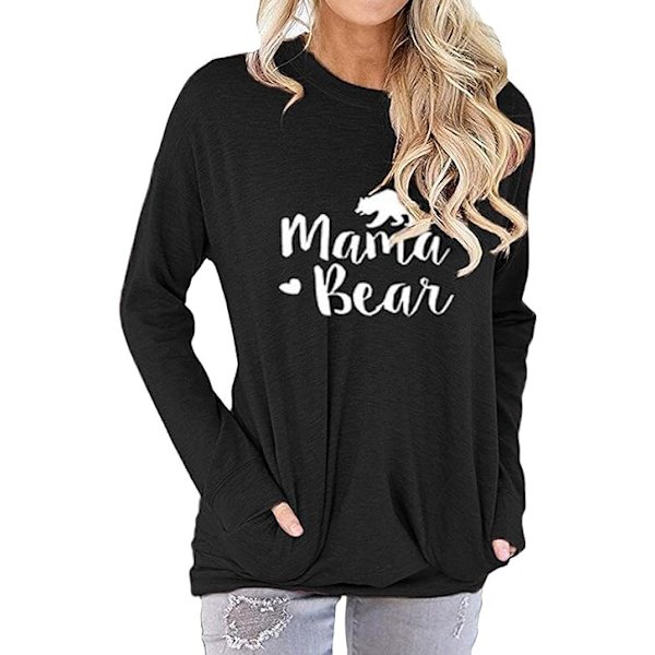 Naisten Mama Bear -Hupullinen Paita, Pyöreä Kaula-aukko, Pitkähihainen, Taskuilla