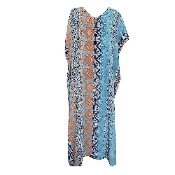 Kvindestrykt Sheer Bikini Lang Cover-up Robe Strand Løst Badetøj Wrap Kaftan Kjole