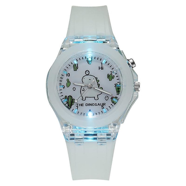 Lilla Dinosaurie Barnklocka Watch Färgglad Led Silikon Watch Elektronisk Watch White