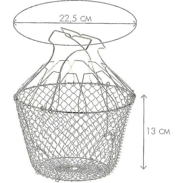 Foldbar salatkurv med stivere - Rustfritt stål - Enkel oppbevaring - Forsiktig snurr - 22,5 cm