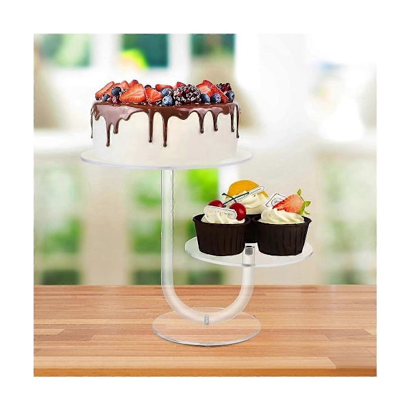 2-etagers Cupcake Display Stativ Rund Akryl Kagehylde DIY Slik Dessert Tårn Stativ Bryllup Fest Ca