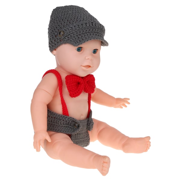 Nyfödd valokuva Rekvisita Overaller med knappbyxor Baby Romperoutfit Shootoutfits Röd rosett för 0-2 år gammal
