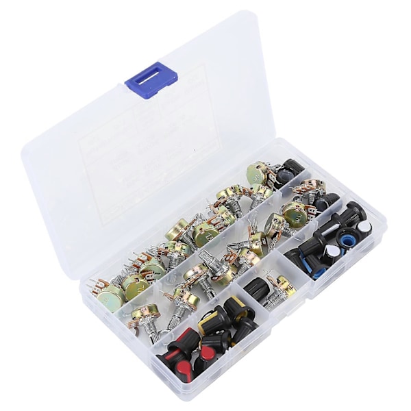 Potentiometer Sæt Kit 80 stk B5K B10K B20K B50K B100K Lineær Taper med Knapper til Lydkontrol
