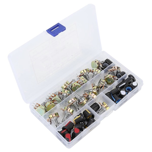 Potentiometer Set Kit 80 st B5K B10K B20K B50K B100K Linjär Taper med Knapp för Ljudkontroll