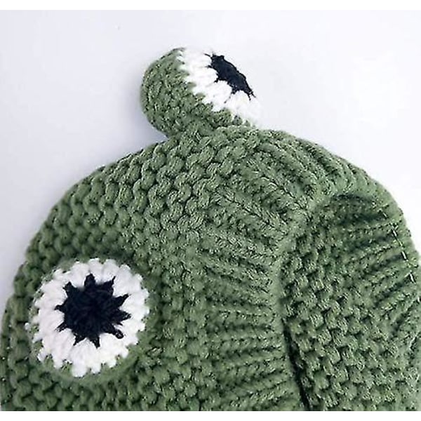 Stickad Beanie för Barn Söt Groda Cartoon Vintervärmare Hatt Med Stora Ögon för Babypojkar Flickor