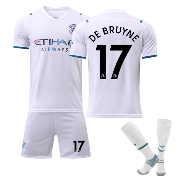 21-22 Manchester City White Away fodboldtrøje nr. 17 De Bruyne Trøje Træningsdragt til voksne børn NO.17 DEBRUYNE XS