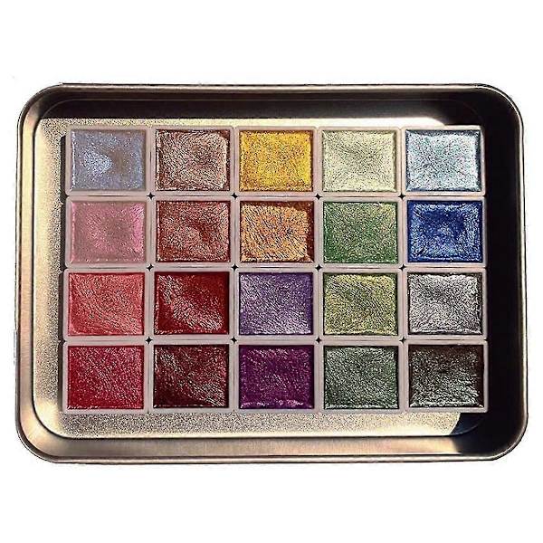 20 Farver Vandfarvemalingssæt, Metallic Vandfarvemalingssæt, Glitter Vandfarve Solid Maling B
