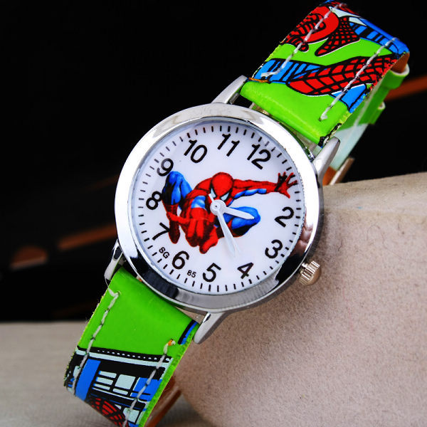 Kids Spiderman Cartoon Watch Lysande LED-blinkande silikonbälte Green