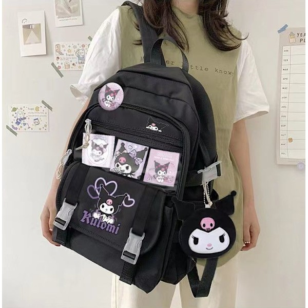 Ny Sanrio Kuromi ryggsäck axelväska skolväska stor kapacitet tecknad söt skolväska