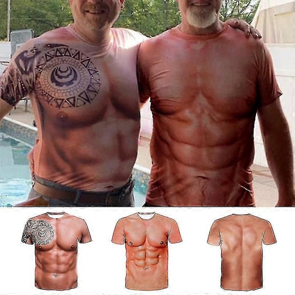 Muskel tatovering trykt T-shirt Mænds kortærmet 3D digital trykt T-shirt Color A 2XL