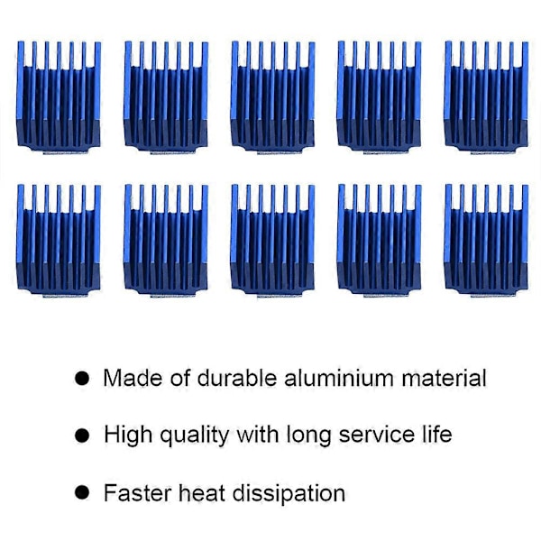 10 stk Aluminiumsvarmer for Stepper Motor Driver med Baklim for 3D-skriver Blå