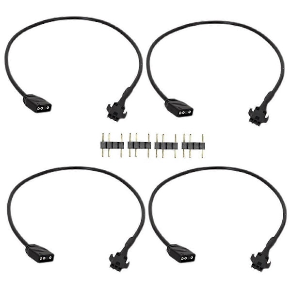 4 kpl RGB-jatkokaapeli 5V 3-nastainen - SM 3-nastainen naaras ARGB-liitin Osoitettava sovitinkaapeli RGB-tuulettimelle, PC LED-nauhalle