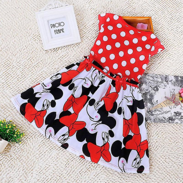 Barn Flickor Summer Cartoon Minnie Mouse Bowknot Princess Swing Dress E A 4-5 Years