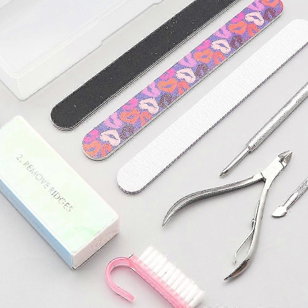 Nagelkonst & nagelfilset - Dubbelsidig nagelfil, nagelbandssax & pusher & nagelborste, nagelset för salongsmanikyr