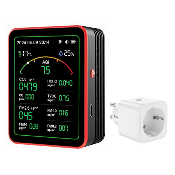 Luftkvalitetsmätare 15 i 1 Smart Luftkvalitetstestare med PM CO 2 CO TVOC HCHO Temperatur & Luftfuktighet Display EU-kontakt B