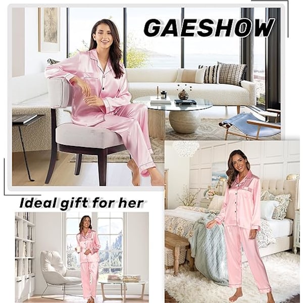 Pyjamassett for kvinner, silkesatinpyjamassett for kvinner, pyjamassett med lange ermer, hjemmeklær som passer for alle årstider