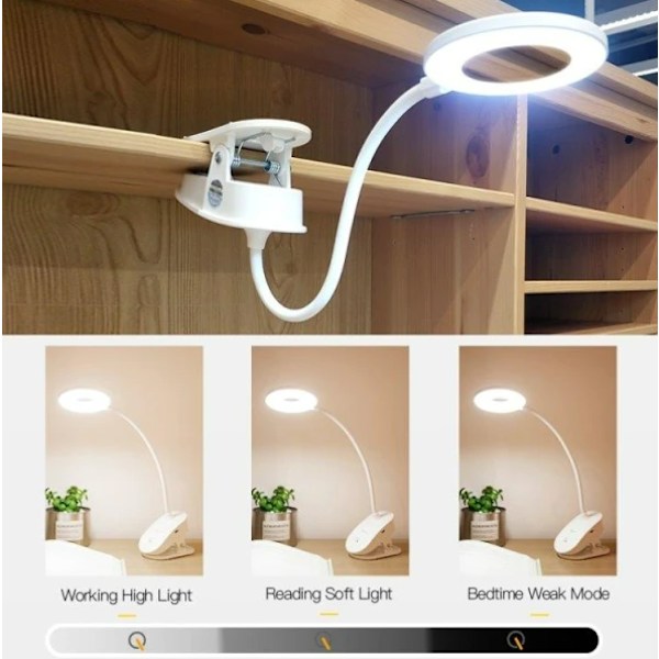 Genopladelig LED-lampe med klips - Dæmpbar