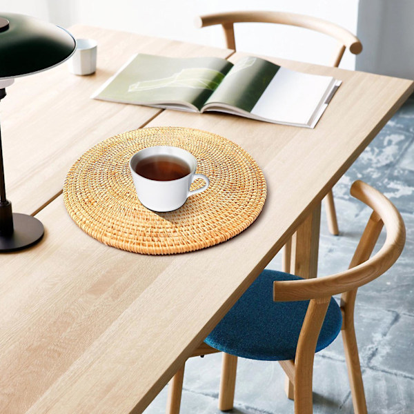 Rattanvävda Underlägg, Runda Bordsunderlägg, Halksäkra Värmebeständiga Underlägg, Vicker Underlägg, Trivets