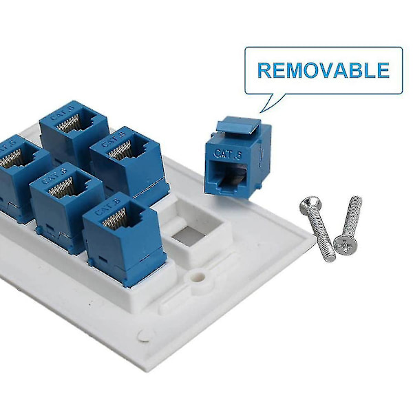 6 Ethernet Veggplate 6 Port, Ethernet Veggplate Hunn-hunn Avtakbar Med Cat7/6/6e/5/5e