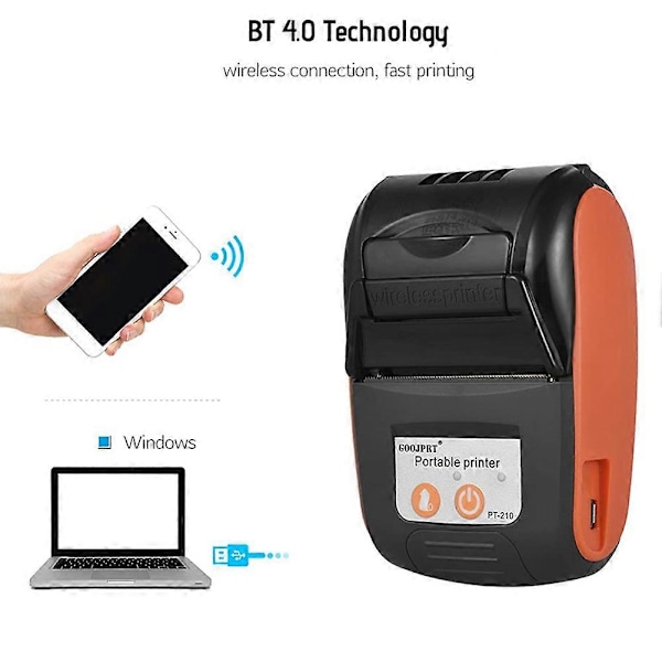 Bärbar Bluetooth Termisk Skrivare Handhållen 58mm Kvittoskrivare för Ios Android Telefon EU-KONTAKT